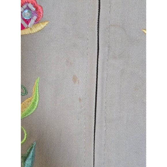 Butterfly Embroidered Khaki Zip-Up Jacket Long Sleeve Floral Design (see pic's) - Picture 10 of 12